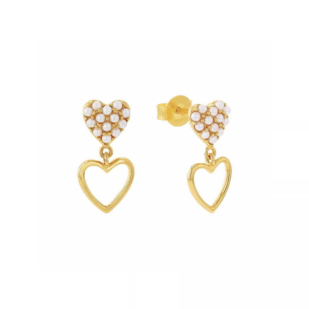 Paar Ohrhänger AMOR "Herzen", gold (gelbgoldfarben, weiß), Ohrringe, Damen, Silber 925 (Sterlingsilber), mit Glasperle 2
