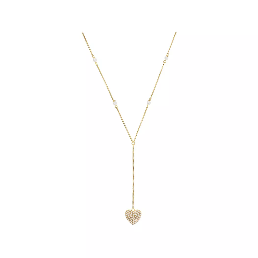 Kette mit Anhänger AMOR "Herz", gold (gelbgoldfarben, weiß), Halsketten, Damen, Silber 925 (Sterlingsilber), L: 50 B: 0,4mm, mit Glasperle, B:0,4mm