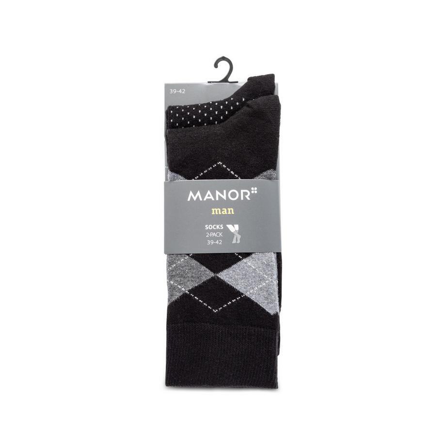 Manor Man Lot de 2 paires de chaussettes hauteur mollet  