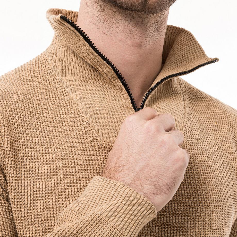 Manor Man Maglione Half Zip in Maglia a Nido d'Ape  