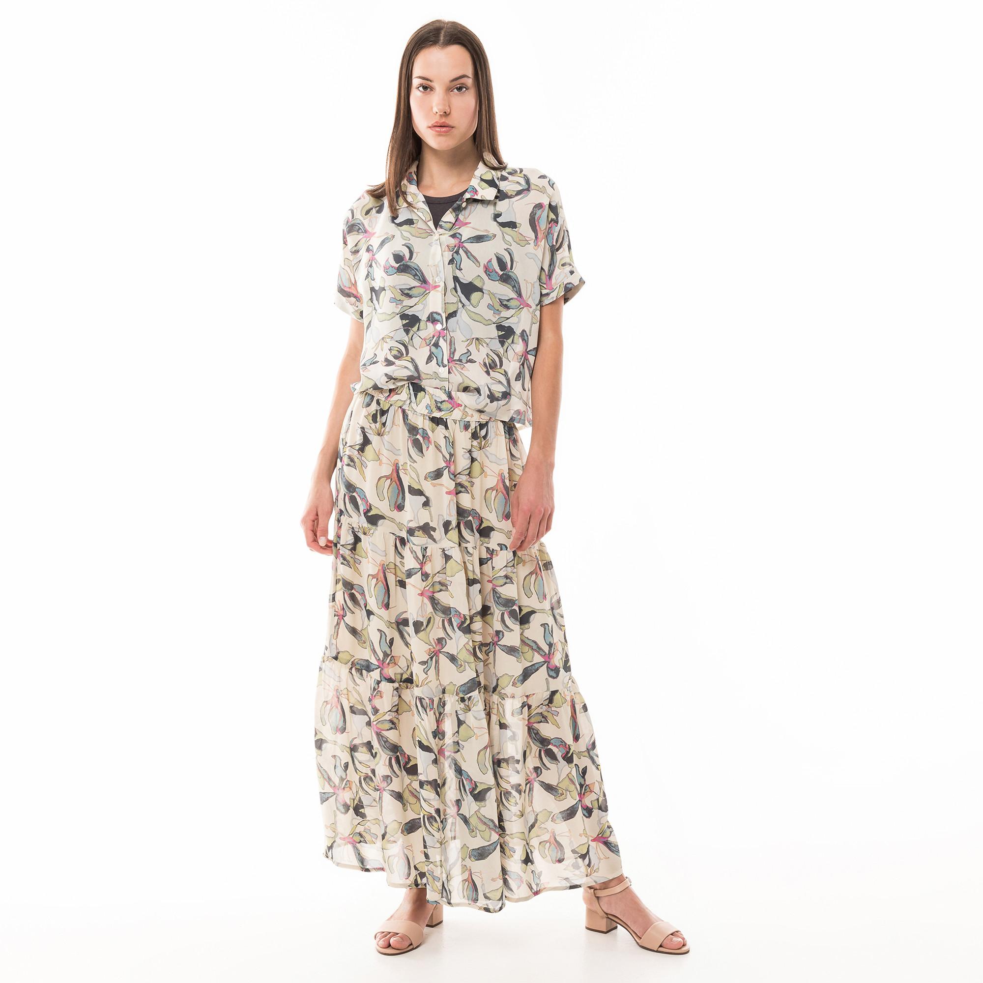 Image of Langer A-linien Rock Damen Grün Bedruckt 34