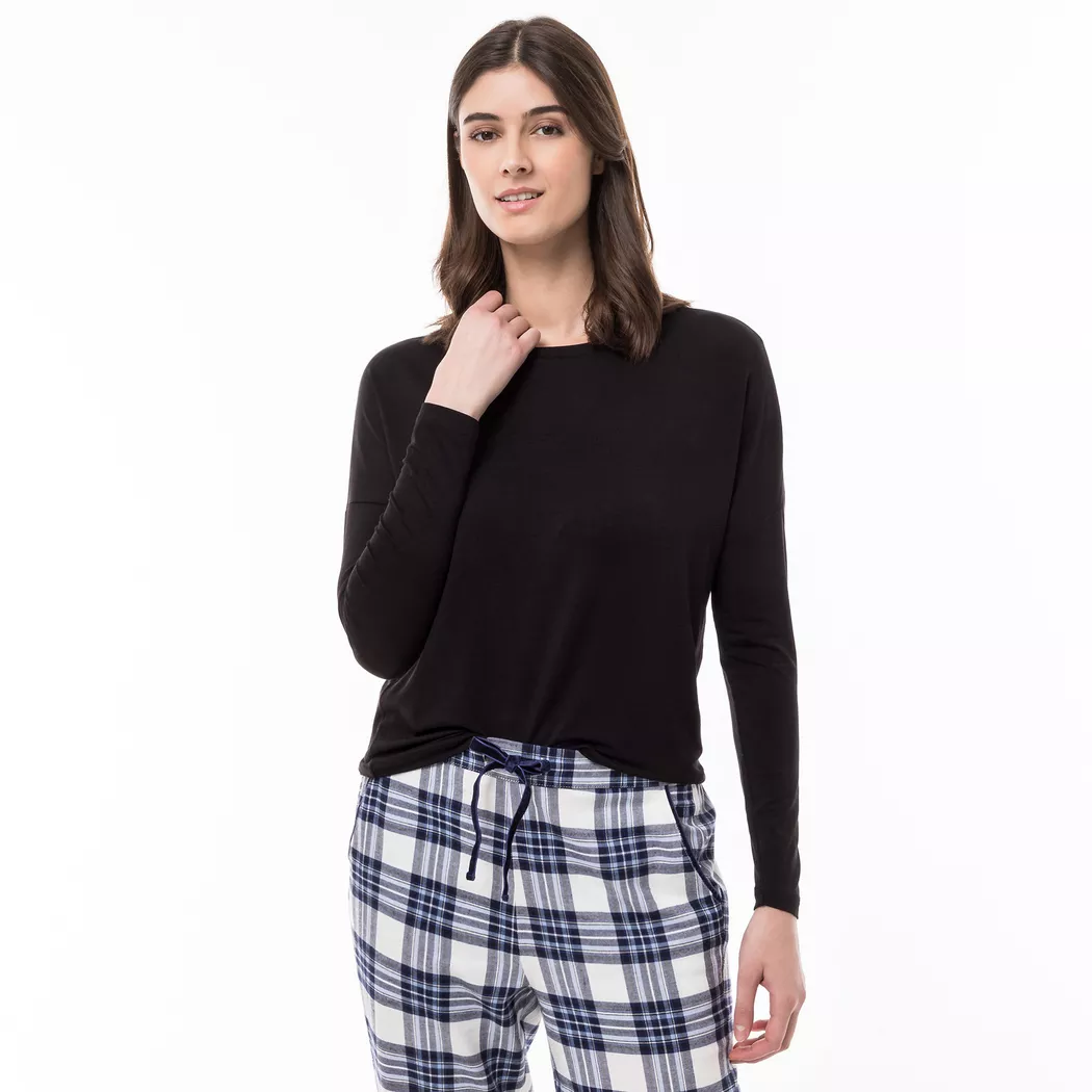Manor Woman - Pyjama Oberteil, langarm, für Damen, Black, Größe M