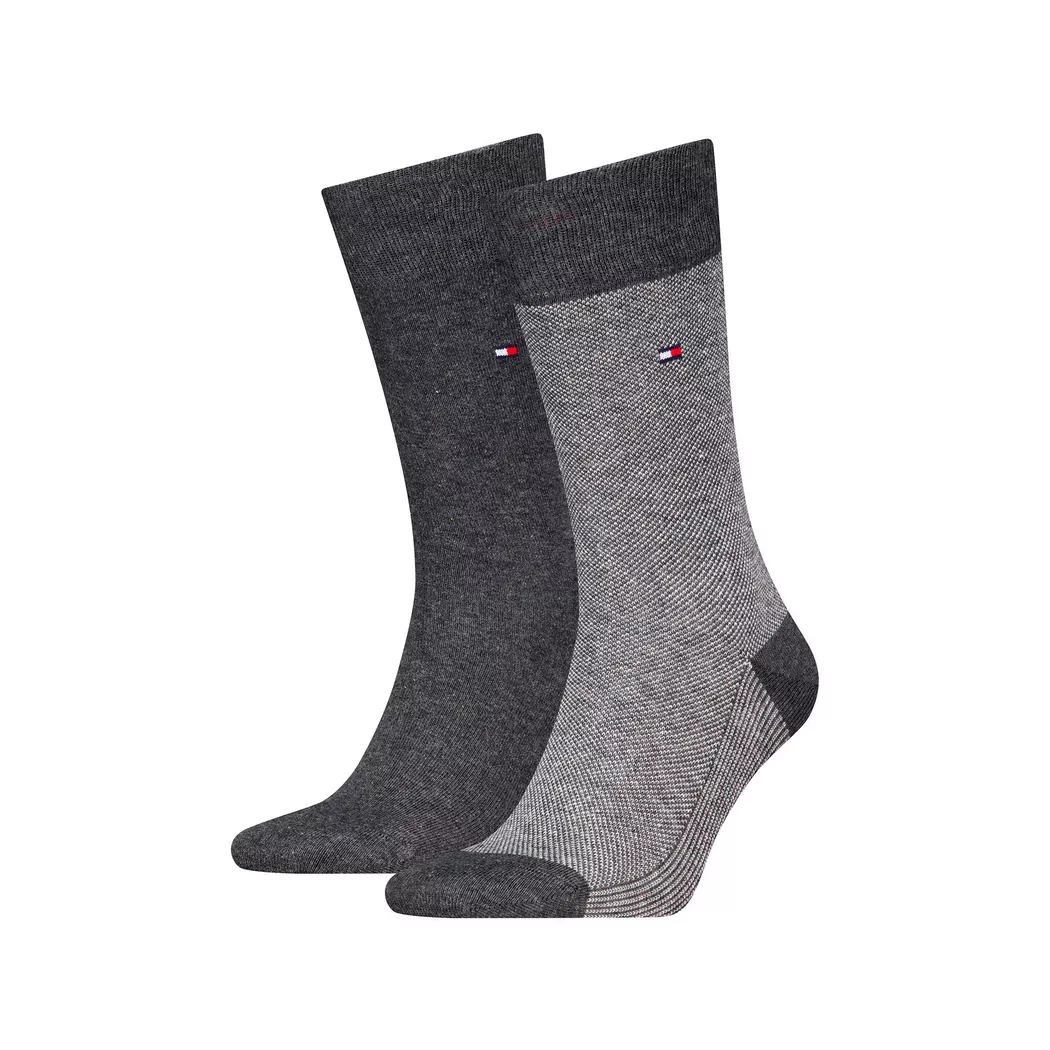 Socken TOMMY HILFIGER "TH MEN SMALL STRIPE SOCK 2P", Damen, Gr. 43-46, grau (anthrazit), Baumwollmischung, Elasthan, Polyamid, normal, Socken Socken, Tommy Hilfiger-Branding 2