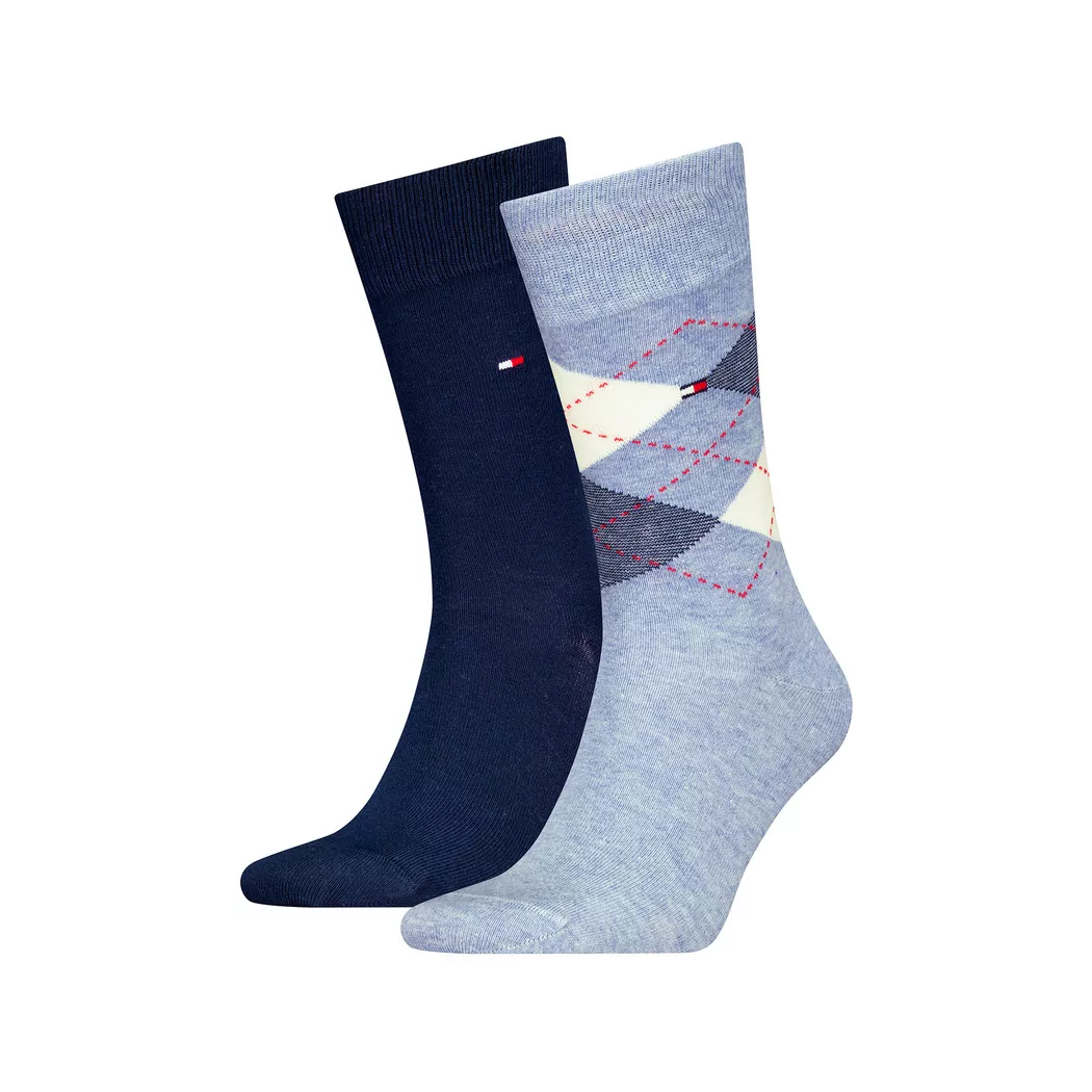 Socken TOMMY HILFIGER "TH MEN SOCK CHECK 2P", Damen, Gr. 43-46, light blau melange, Baumwollmischung, normal, Socken Socken, mit klassischem Argyle-Design