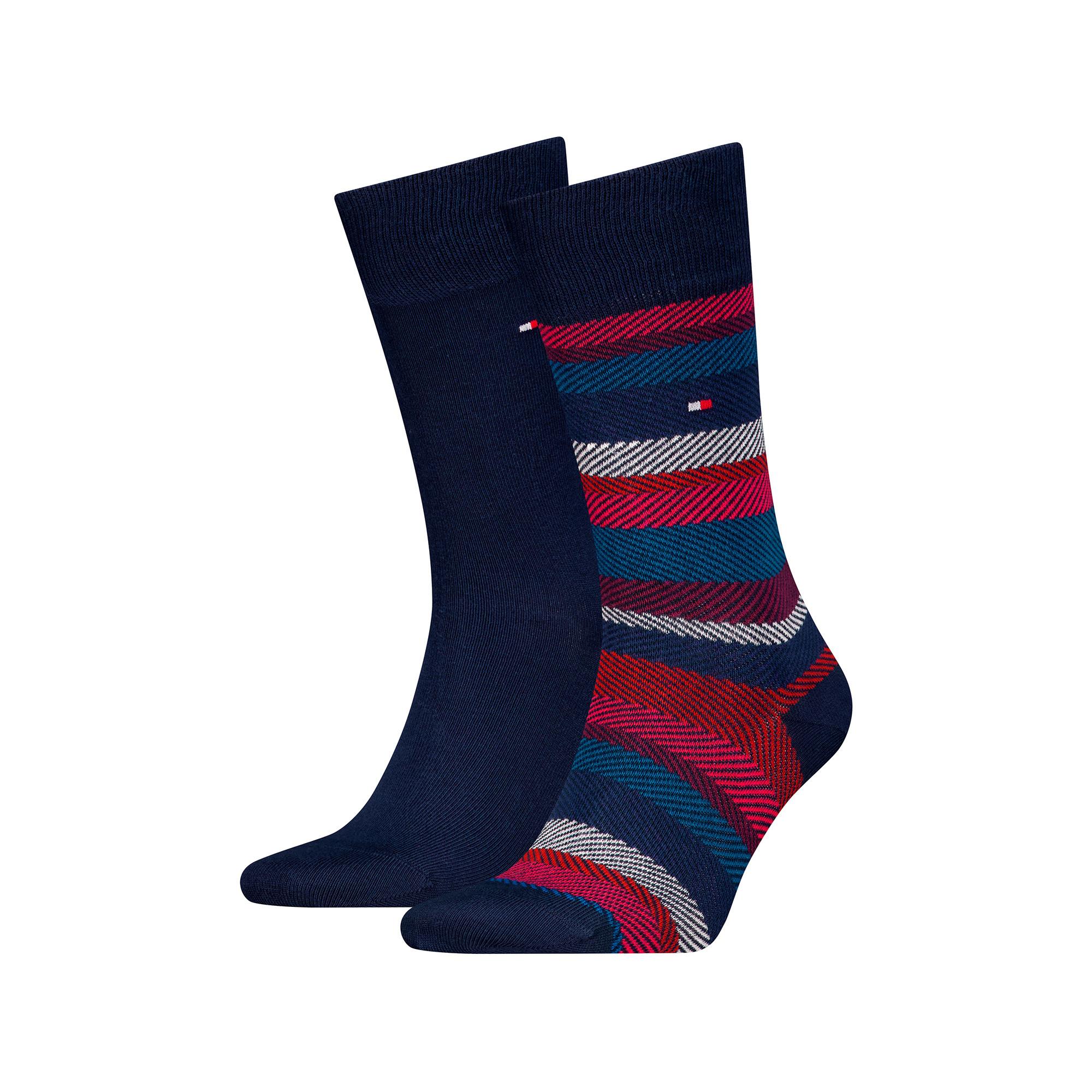 TOMMY HILFIGER TH MEN SOCK 2P HERRINGBONE STRIPE Lot de 2 paires de chaussettes, hauteur mollet 