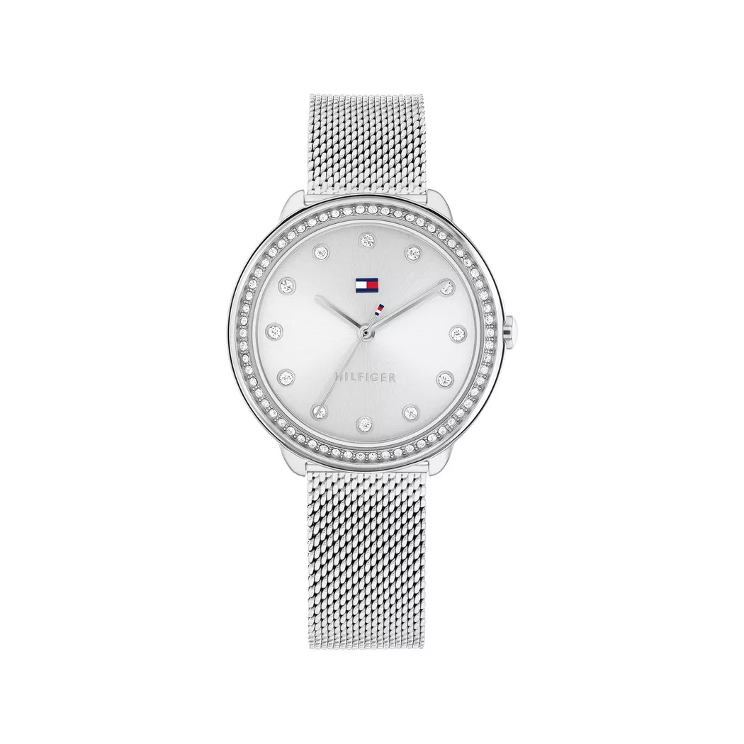 Quarzuhr TOMMY HILFIGER "DEMI", silber (silberfarben), Armbanduhren, Damen, Quarzuhr, Armbanduhr, Damenuhr, Glaskristalle, analog, Edelstahlarmband