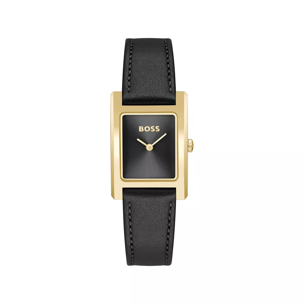 Quarzuhr BOSS "LUCY", schwarz, Armbanduhren, Damen, Quarzuhr, Damenuhr, Armbanduhr, analog, Lederarmband