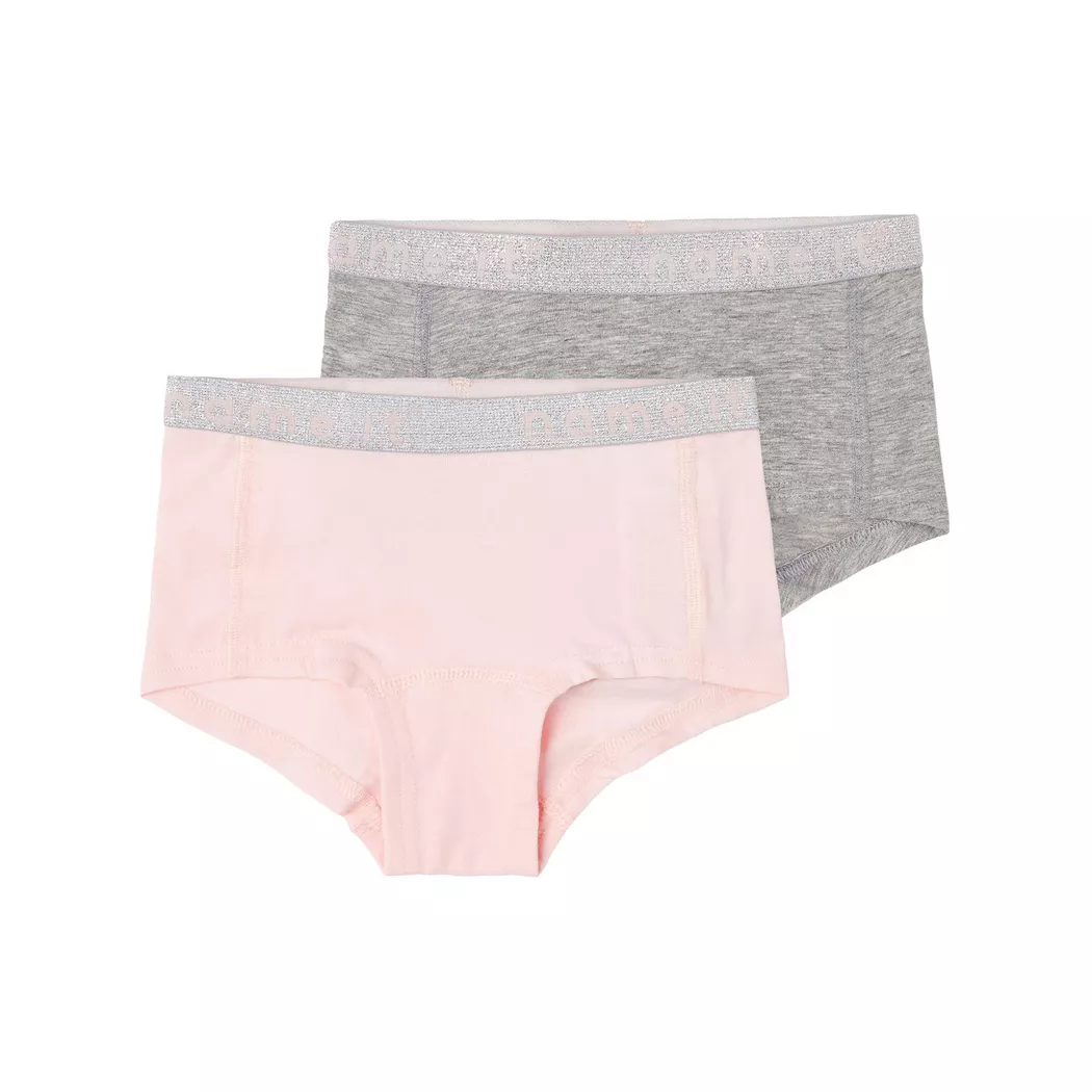 Hipster NAME IT "NKFHIPSTER 2P NOOS", Mädchen, Gr. 134/140, 2 Stk., pink (barely pink), Jersey, Graumeliert (Obermaterial): 85% Baumwolle, 10% Viskose, 5% Elasthan. Obermaterial: 95% Baumwolle, 5% Elasthan, unifarben, eng, Unterhosen, unifarben, casual, r