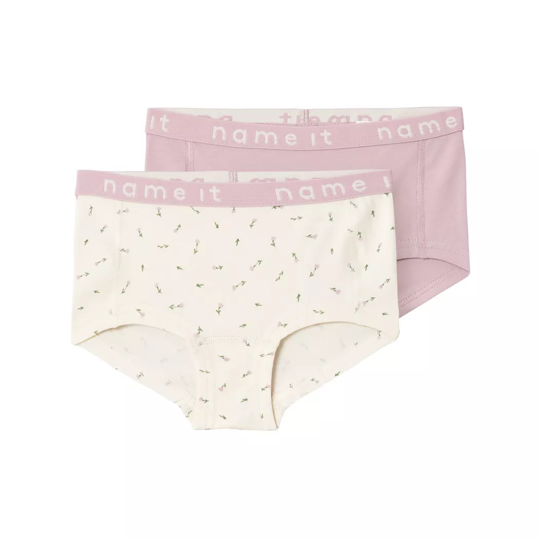 Hipster NAME IT "NKFHIPSTER 2P NOOS", Mädchen, Gr. 134/140, 2 Stk., pink (barely pink), Jersey, Graumeliert (Obermaterial): 85% Baumwolle, 10% Viskose, 5% Elasthan. Obermaterial: 95% Baumwolle, 5% Elasthan, unifarben, eng, Unterhosen, unifarben, casual, r 2