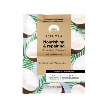 Masque cheveux nuit - Soin capillaire de nuit masque crème + charlotte