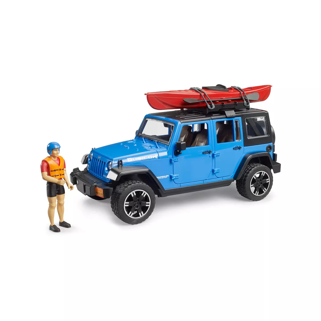 Bruder 1:16 Jeep® Wrangler Unlimited Rubicon with Kayak & Kayaker in Blue | Size: 1 Pack