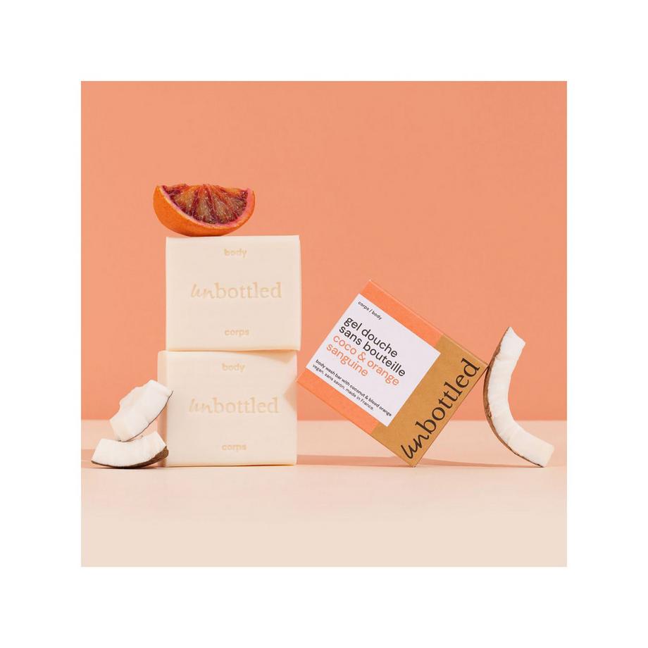 UNBOTTLED  Festes Duschgel - Kokosnuss & Blutorange 