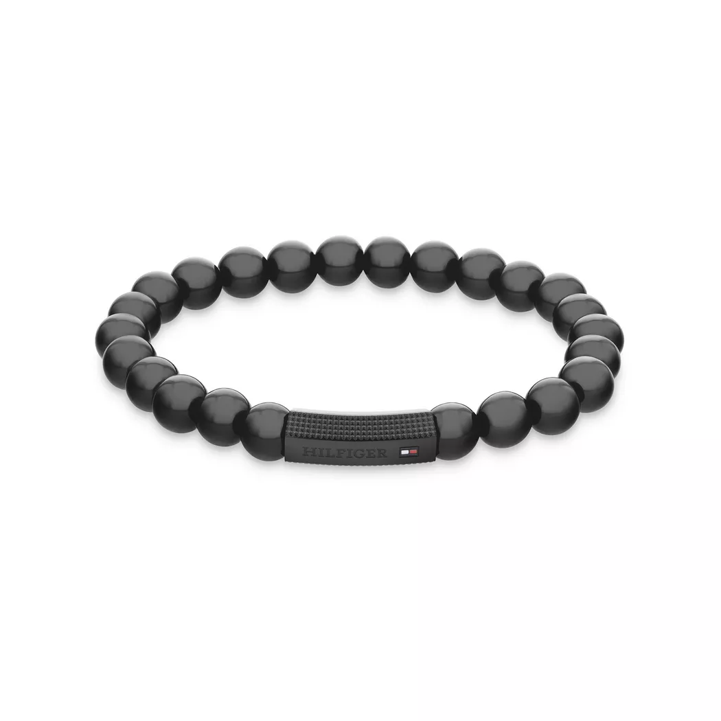 Tommy Hilfiger Black Logo Onyx Beaded Bracelet 2790581