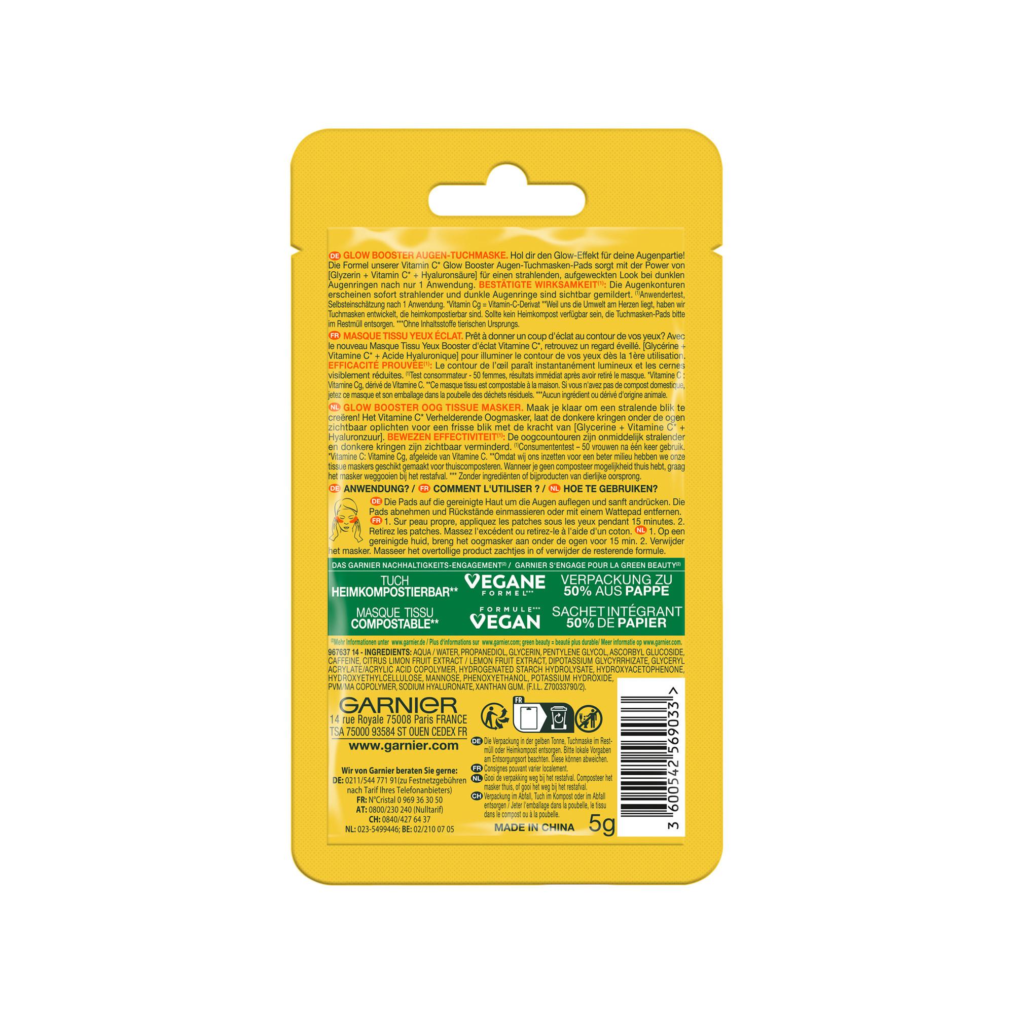 GARNIER SkinActive Vitamin C Glow Booster  Masque en tissu pour les yeux 