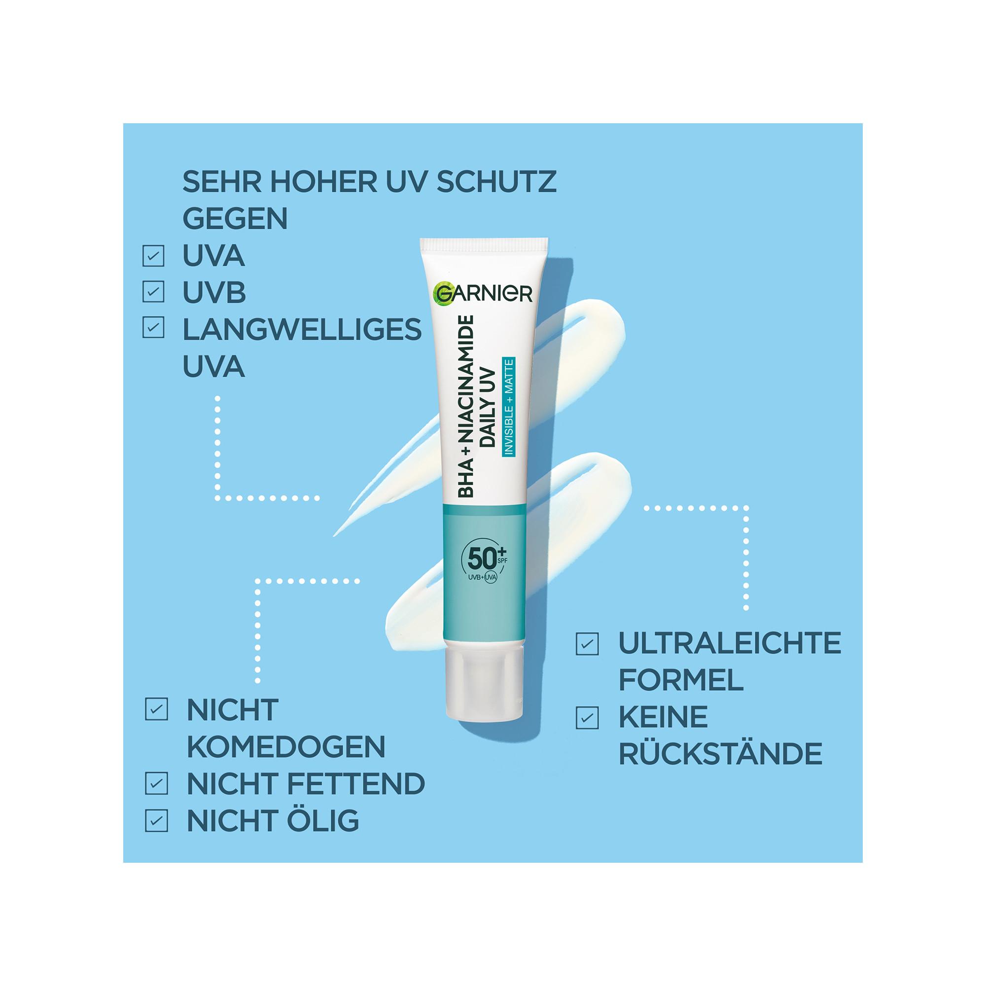 GARNIER BHA + Niacinamid Daily-UV Anti-Unreinheiten Fluid Invisible + Matt LSF 50+ 