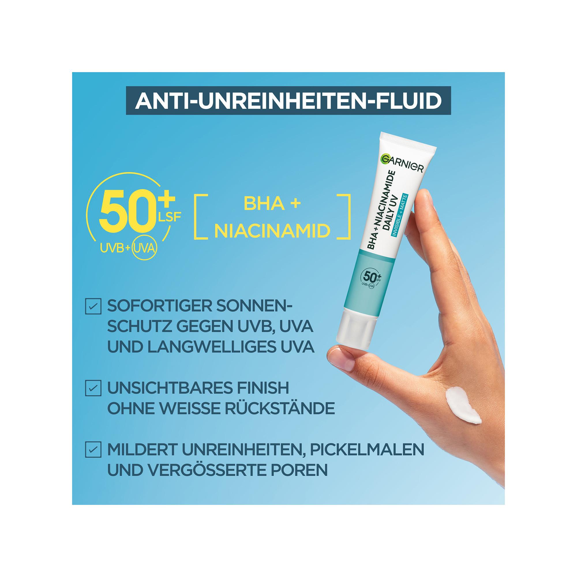 GARNIER BHA + Niacinamid Daily-UV Anti-Unreinheiten Fluid Invisible + Matt LSF 50+ 