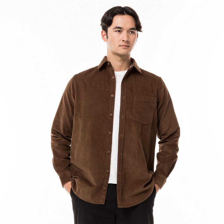 Manor Man Camicia Classic Fit Maniche Lunghe in Velluto a Coste  