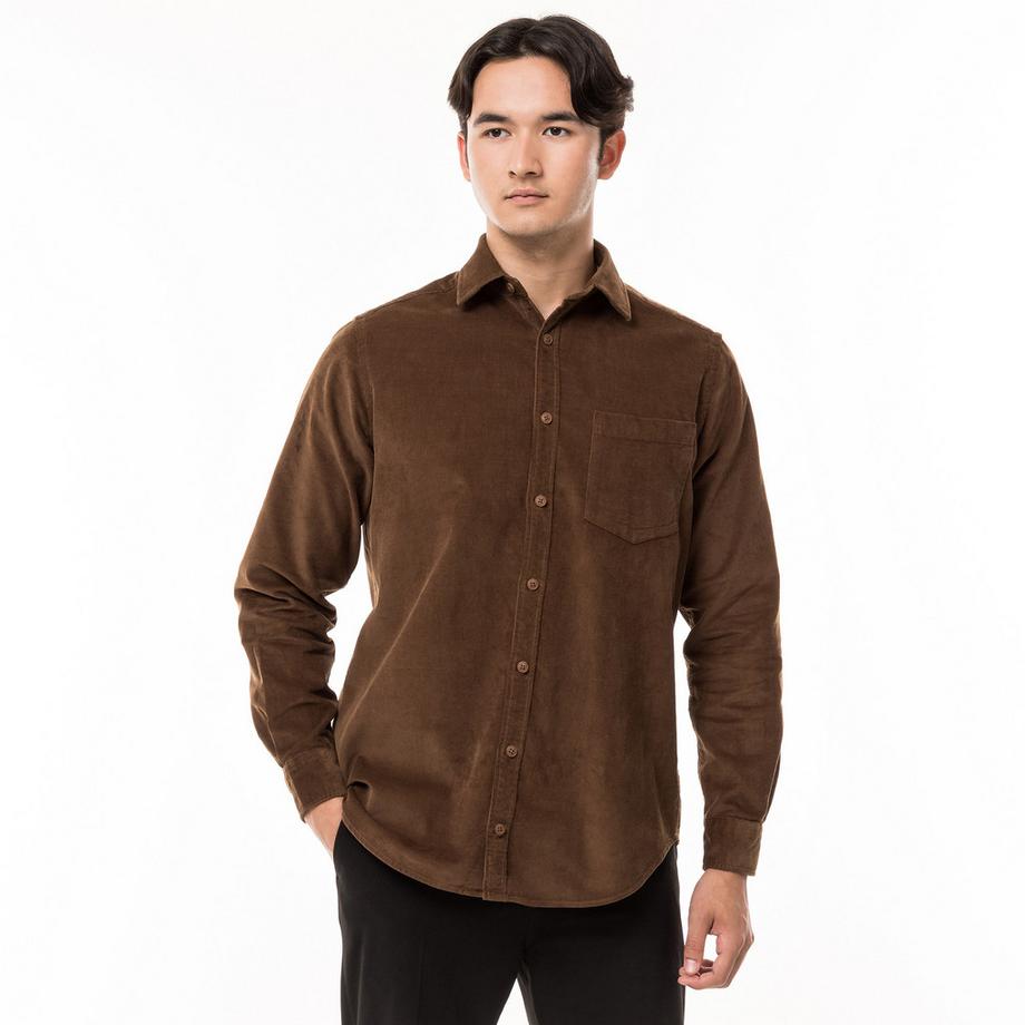 Manor Man Camicia Classic Fit Maniche Lunghe in Velluto a Coste  