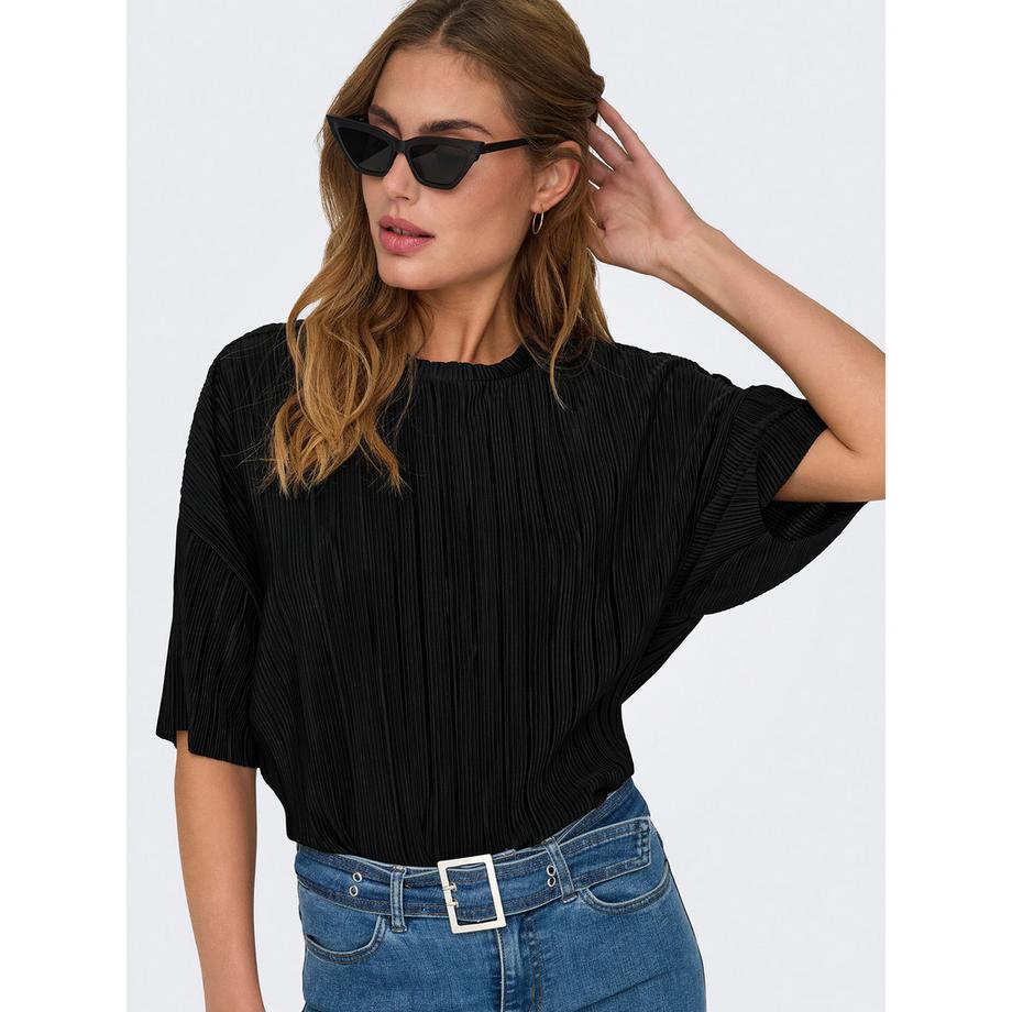 ONLY T-Shirt Plissé Manches Courtes Col Rond  