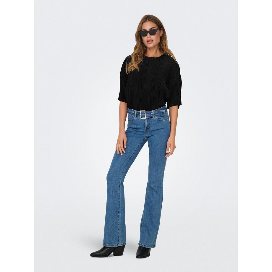 ONLY T-Shirt Plissé Manches Courtes Col Rond  