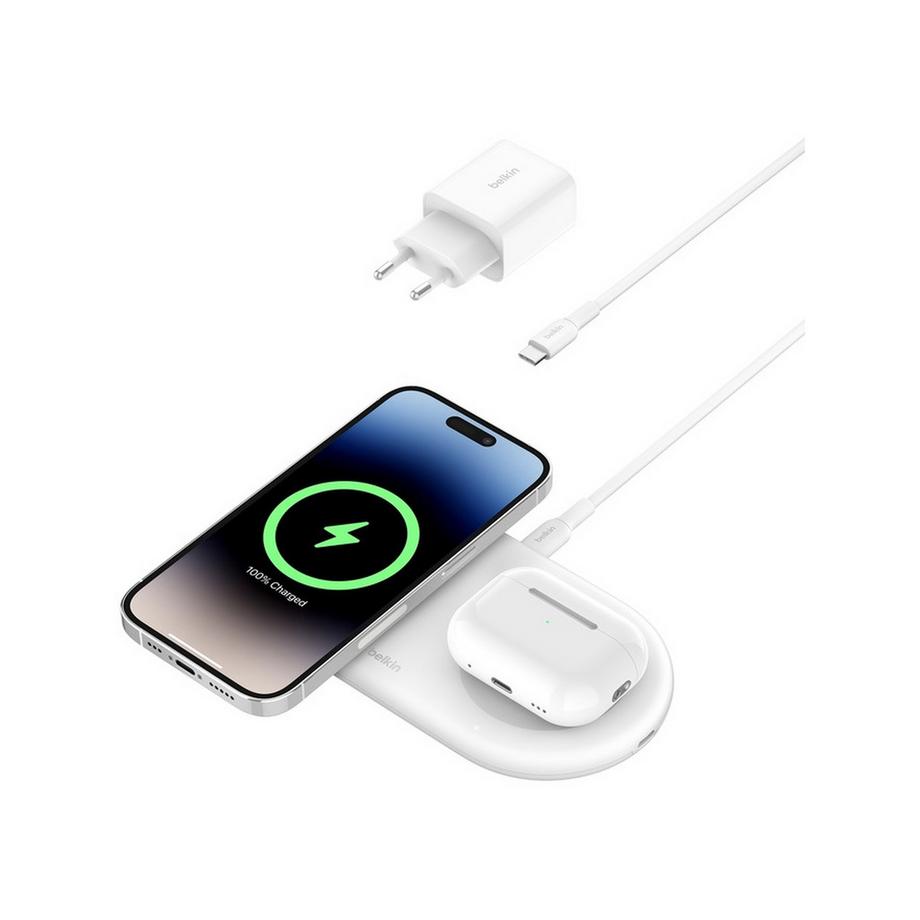 belkin Boost Charge Pro 2-in-1 Wireless Charging Pad with Qi2 Adattatore USB 