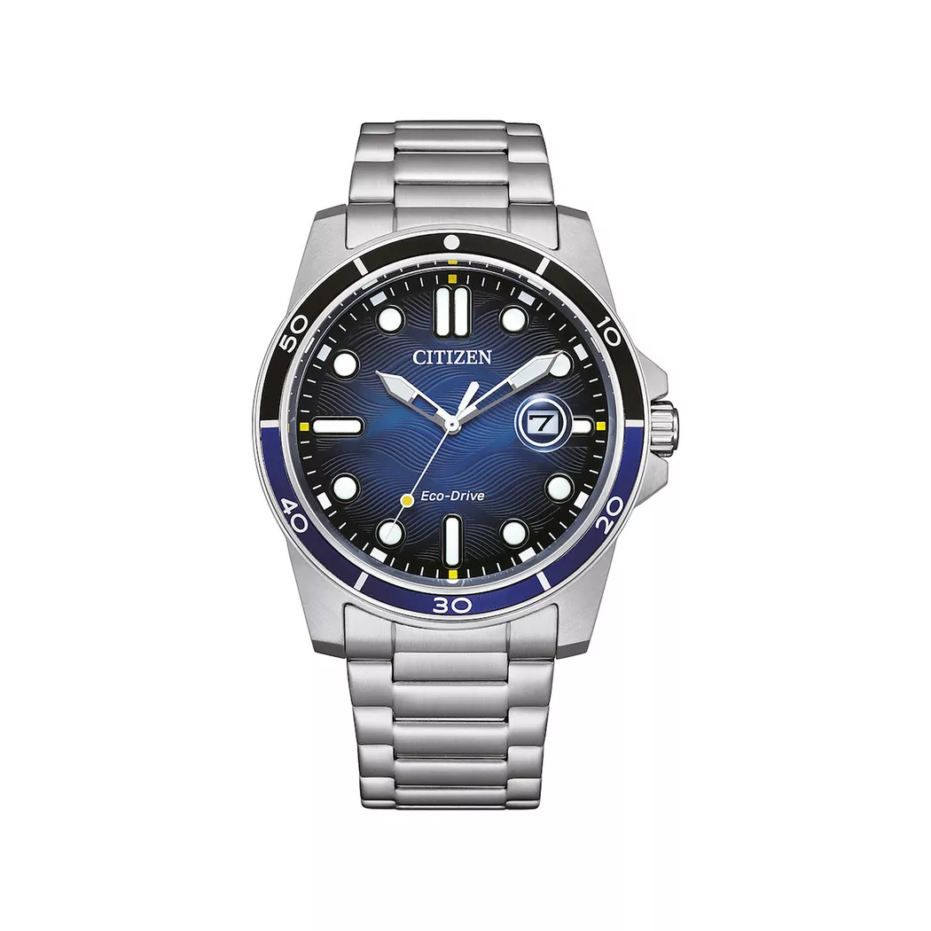 Solaruhr CITIZEN, silber (silberfarben, dunkelblau), Armbanduhren, Herren, Armbanduhr, Herrenuhr, Edelstahlarmband, bis 10 bar wasserdicht, Datum