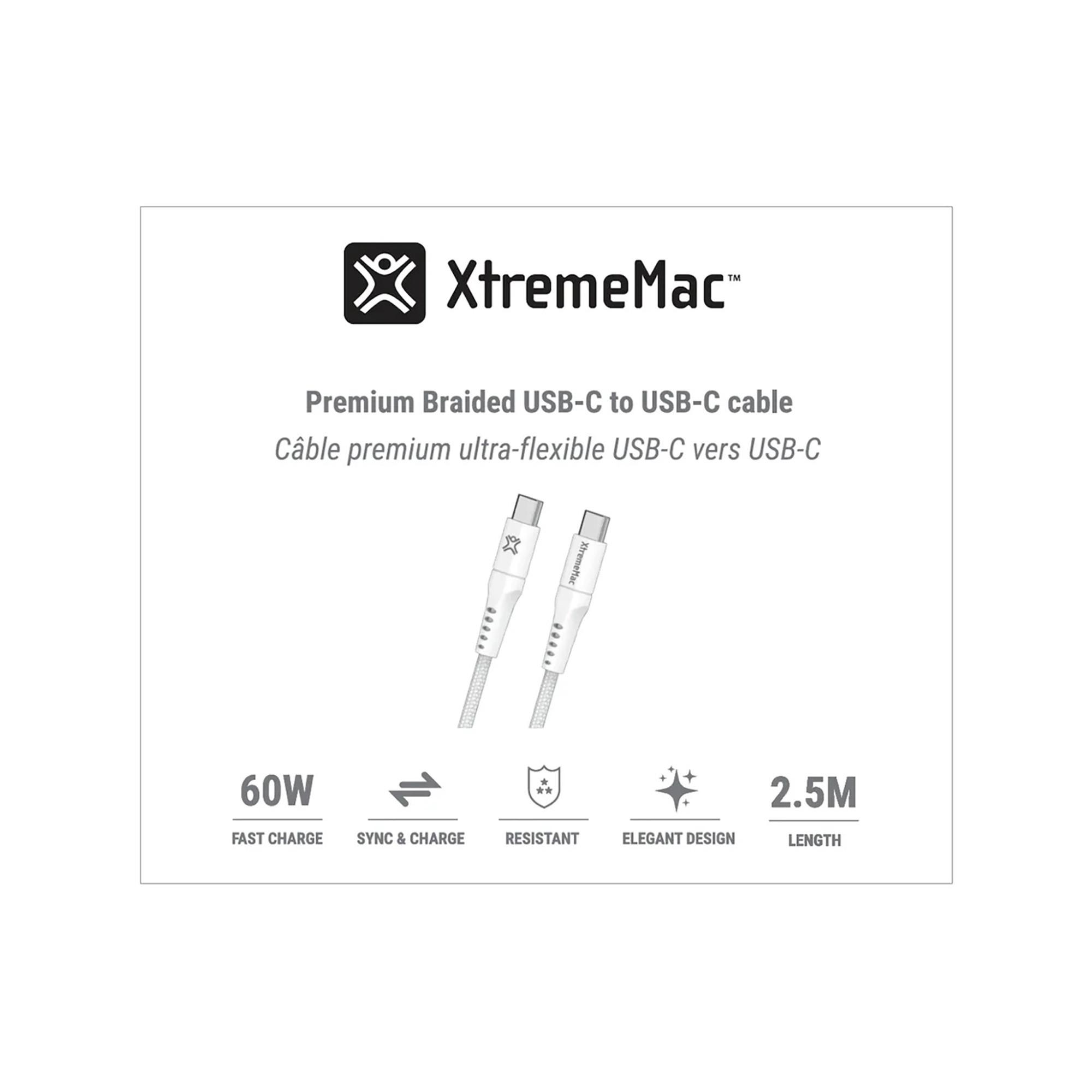 XtremeMac PREMIUM BRAIDED USB-C TO USB-C 60W  - 2,5M Adapterkabel 