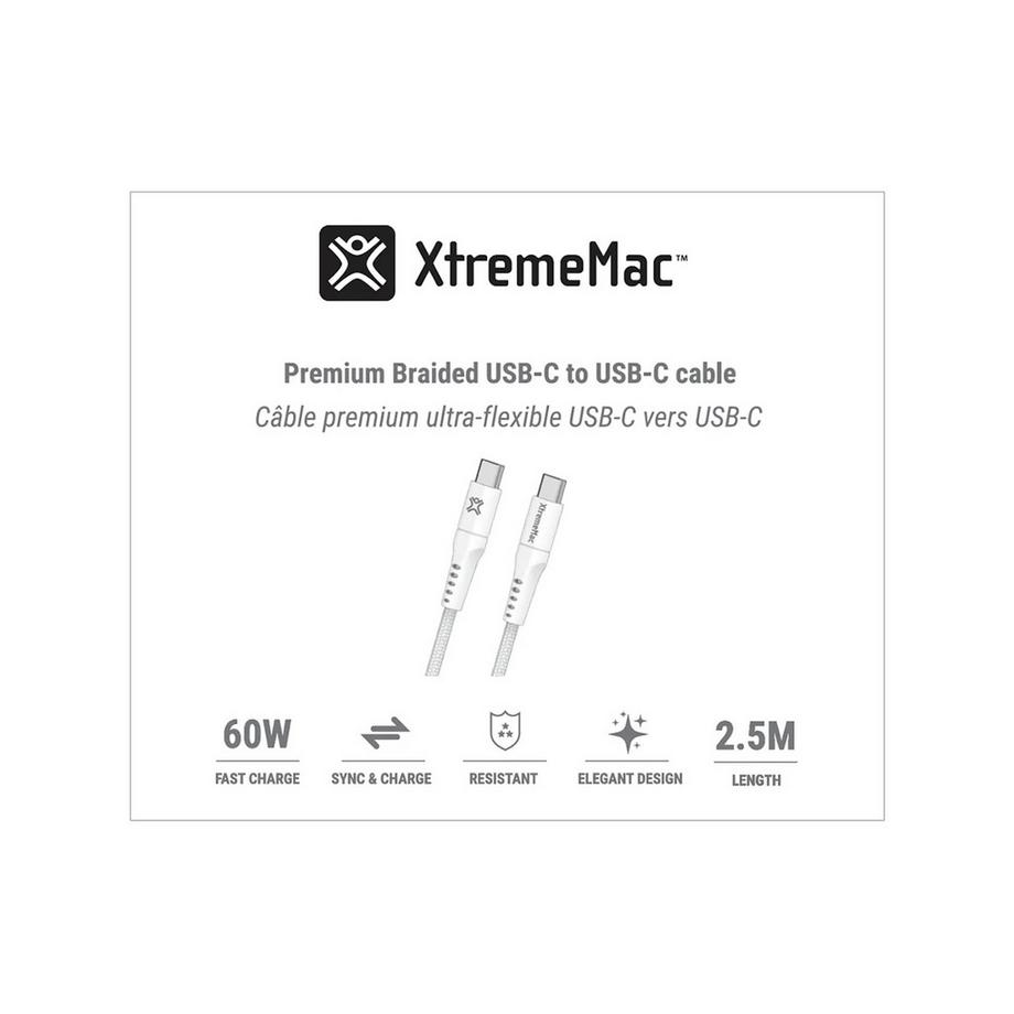 XtremeMac PREMIUM BRAIDED USB-C TO USB-C 60W  - 2,5M Adapterkabel 