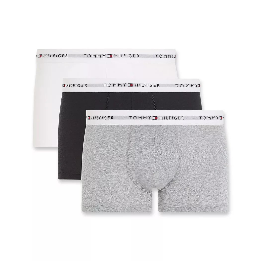 Tommy Hilfiger Men's Signature 3 Pack Cotton Trunks - Grey Black White | Size: Small