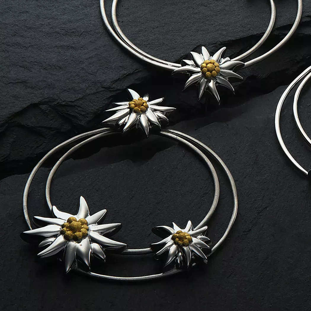 Swiss Edelweiss - Ohrringe, 32mm, Silber