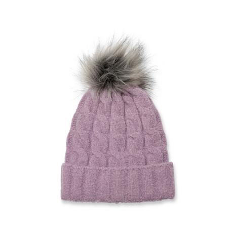 Manor Woman Bonnet en tricot torsadé avec pompon en fausse fourrure  