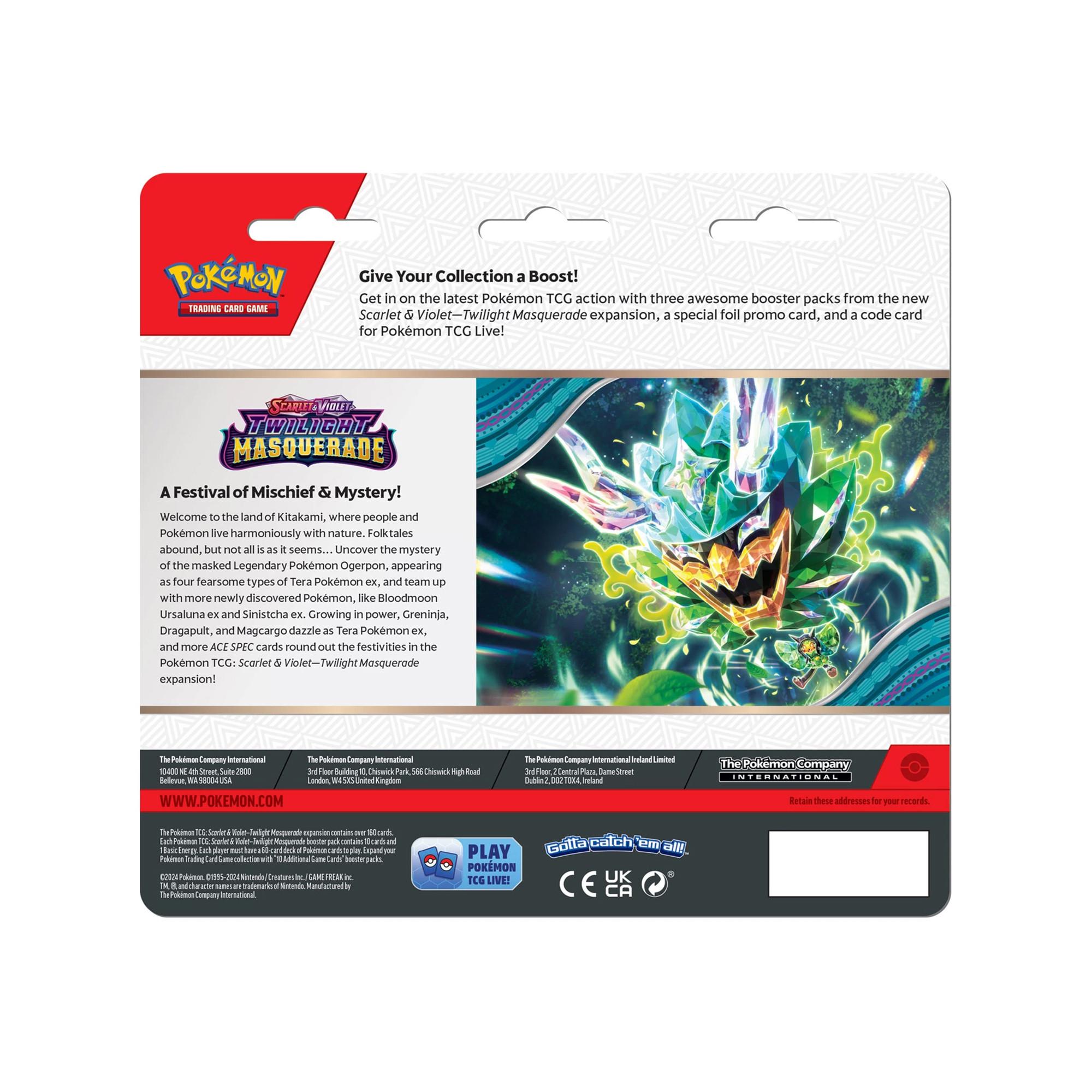 Pokémon  Scarlet & Violet Twilight Masquerade 3-Pack Blister, modelli assortiti 