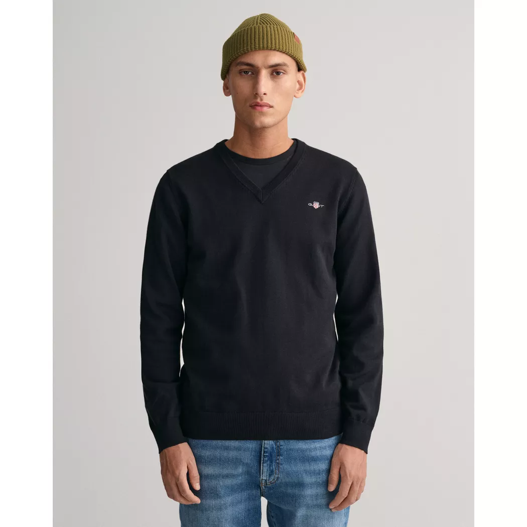 Gant pour homme. 8030561 Pull classique en coton noir à col ras du cou (XXL), Casuel