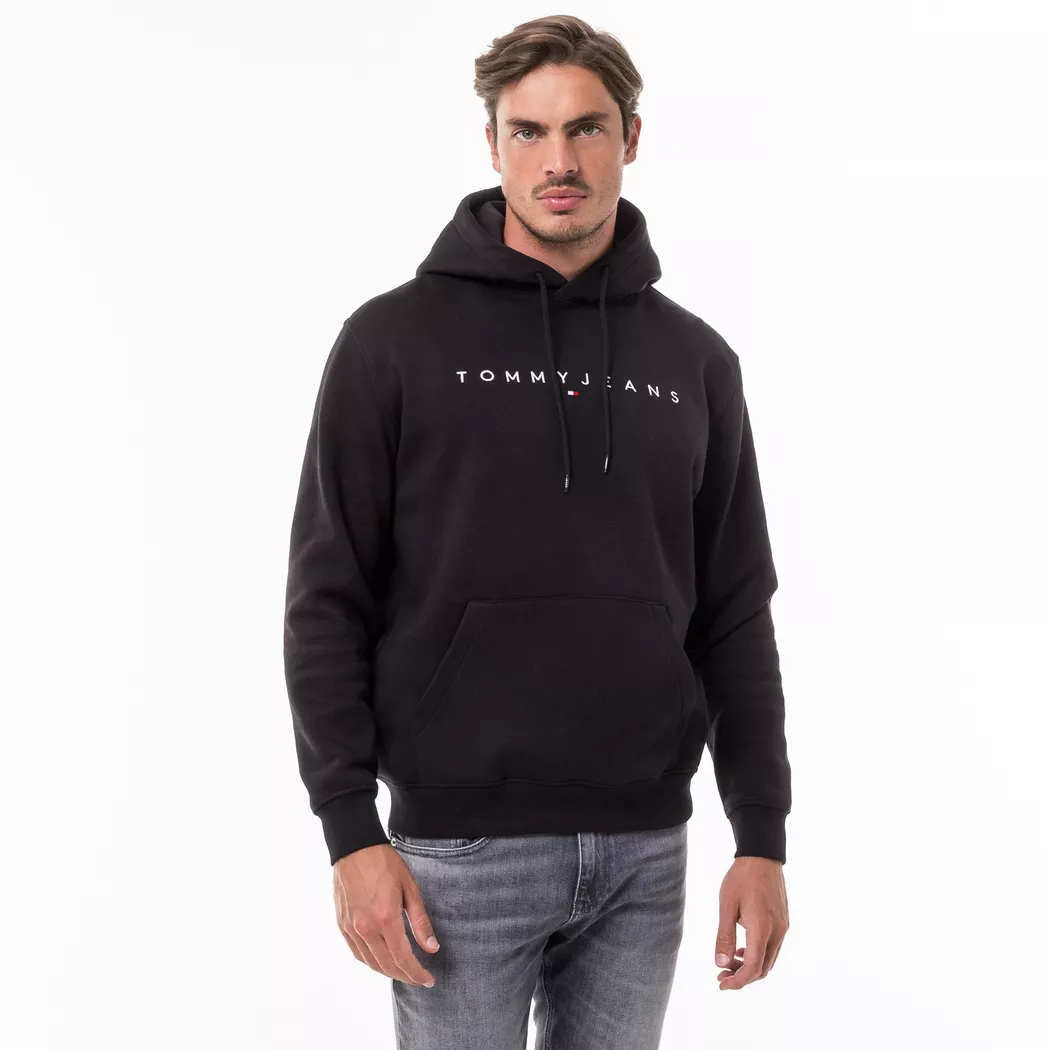 Tommy Jeans pour homme. DM0DM20746 Sweat-shirt Reg Linear Logo noir (M), Casuel, Le coton biologique, Durable