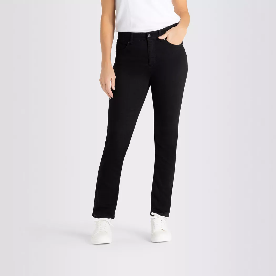 Stretch-Jeans MAC "Melanie", Damen, Gr. 44, Länge 30, schwarz (schwarz, schwarz), Denim/Jeans, Obermaterial: 98% Baumwolle, 2% Elasthan, unifarben, figurbetont lang, Jeans, Gerade geschnitten, Topseller