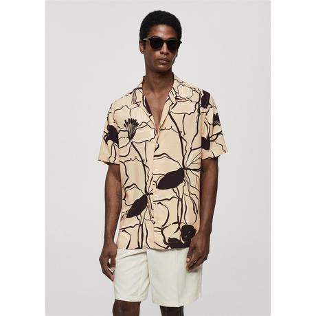 Mango Man T-Shirt mit Blumenmuster und Bowlingkragen  