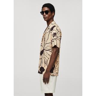 Mango Man T-Shirt mit Blumenmuster und Bowlingkragen  