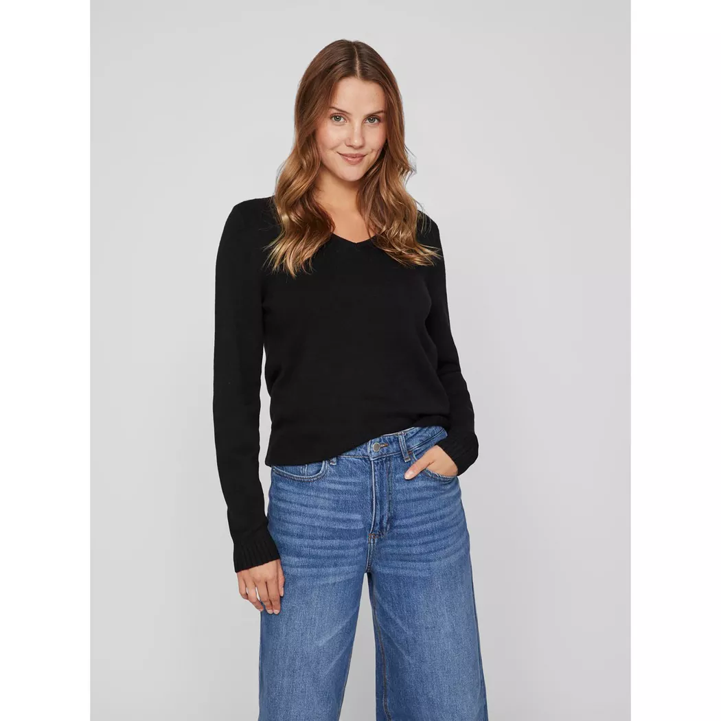 Vila Pull à Col En V Ril Black M Femme