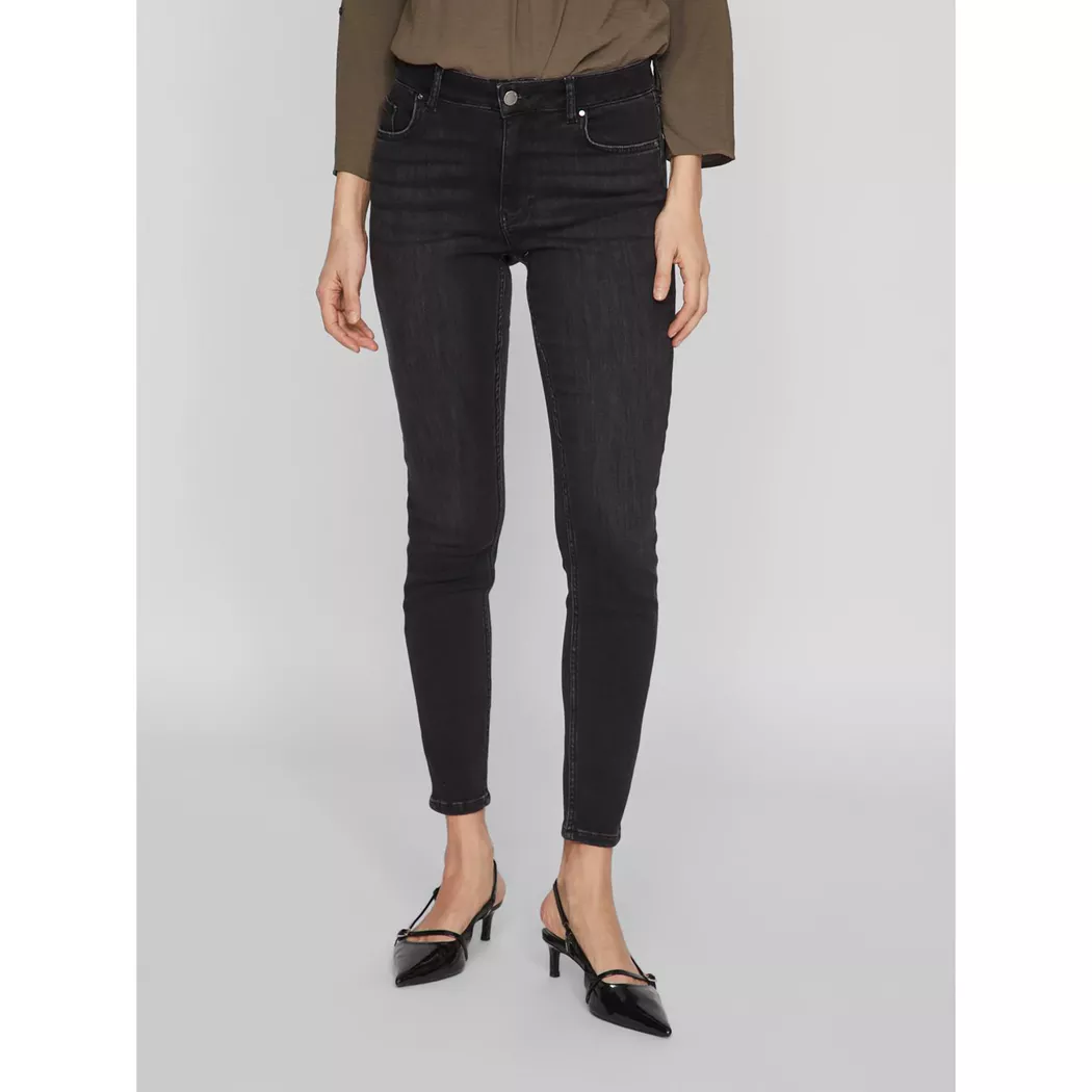 Skinny-fit-Jeans VILA "VISARAH WU01 RW SKINNY JEANS - NOOS", Damen, Gr. S (36), Länge 32, schwarz (schwarz denim), Denim/Jeans, Obermaterial: 82% Baumwolle, 10% sonstige Fasern, 6% Polyester, 2% Elasthan, unifarben, skinny fit, Jeans