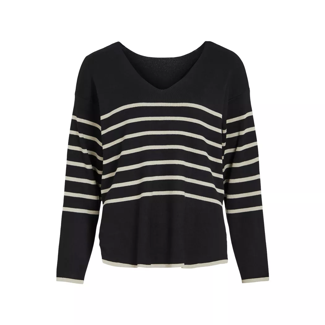 Vila Pull Ril Black / Stripes White Alyssum XL Femme