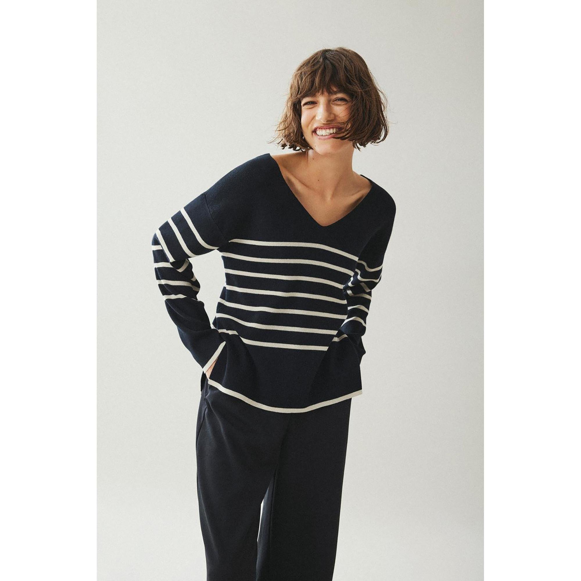 VILA Pull Col V Rayé  