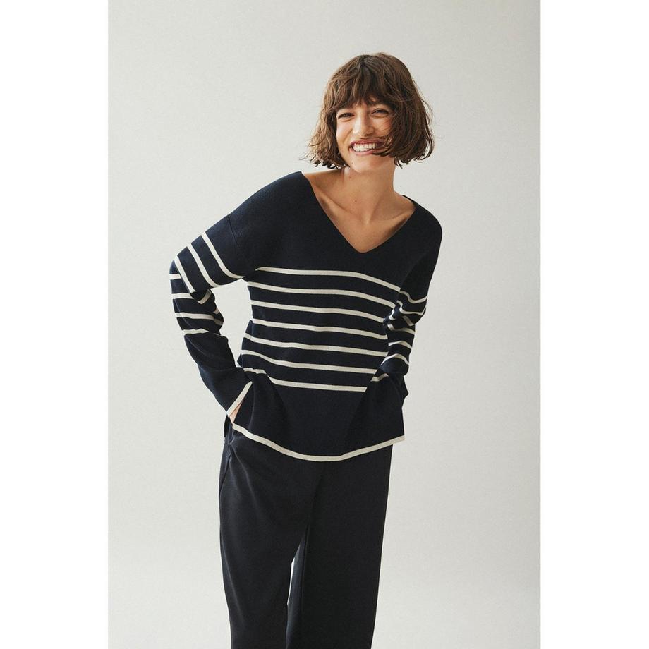 VILA Gestreifter V-Ausschnitt Pullover  