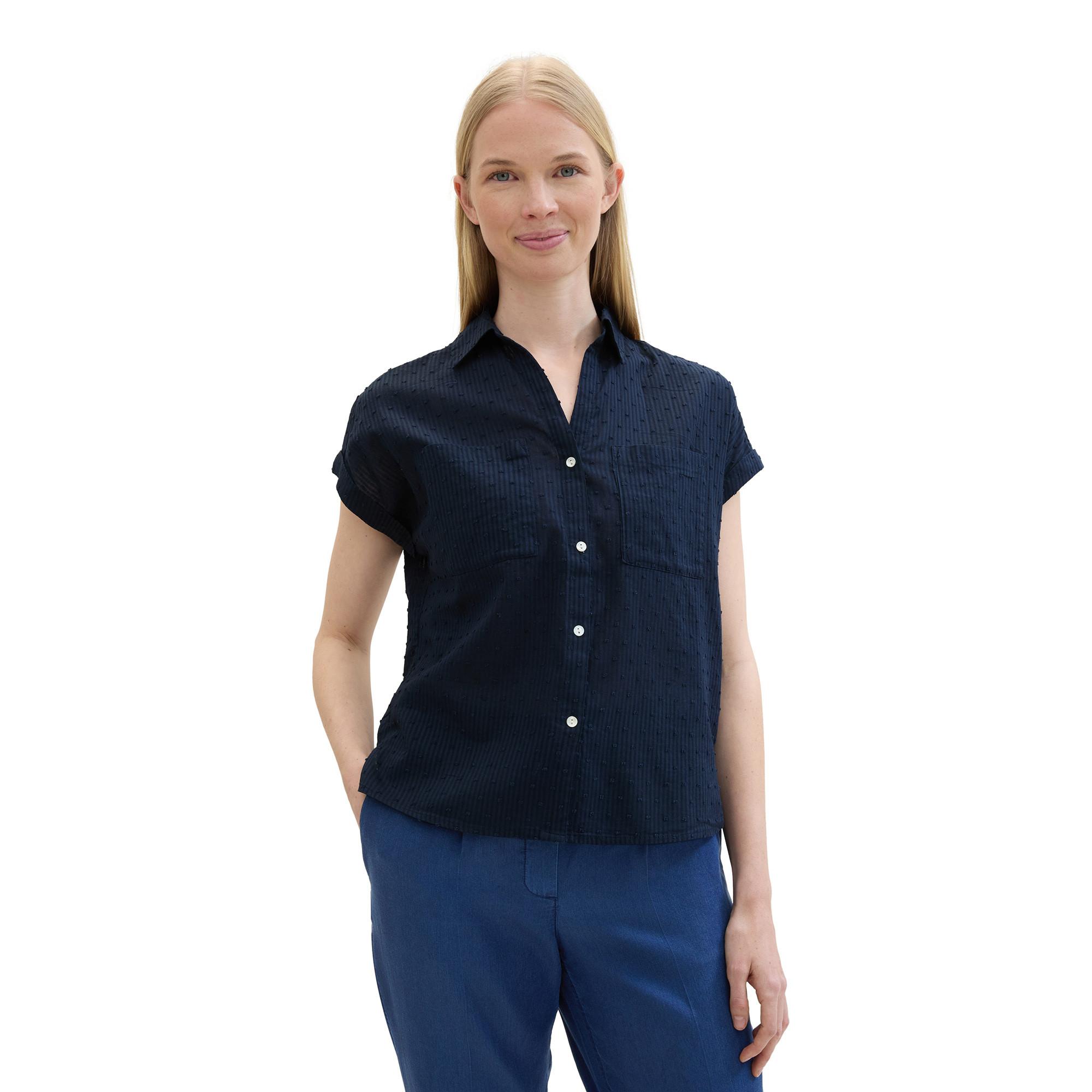 TOM TAILOR Damen Bluse Baumwolle - Klassische Bluse Mit Brusttaschen