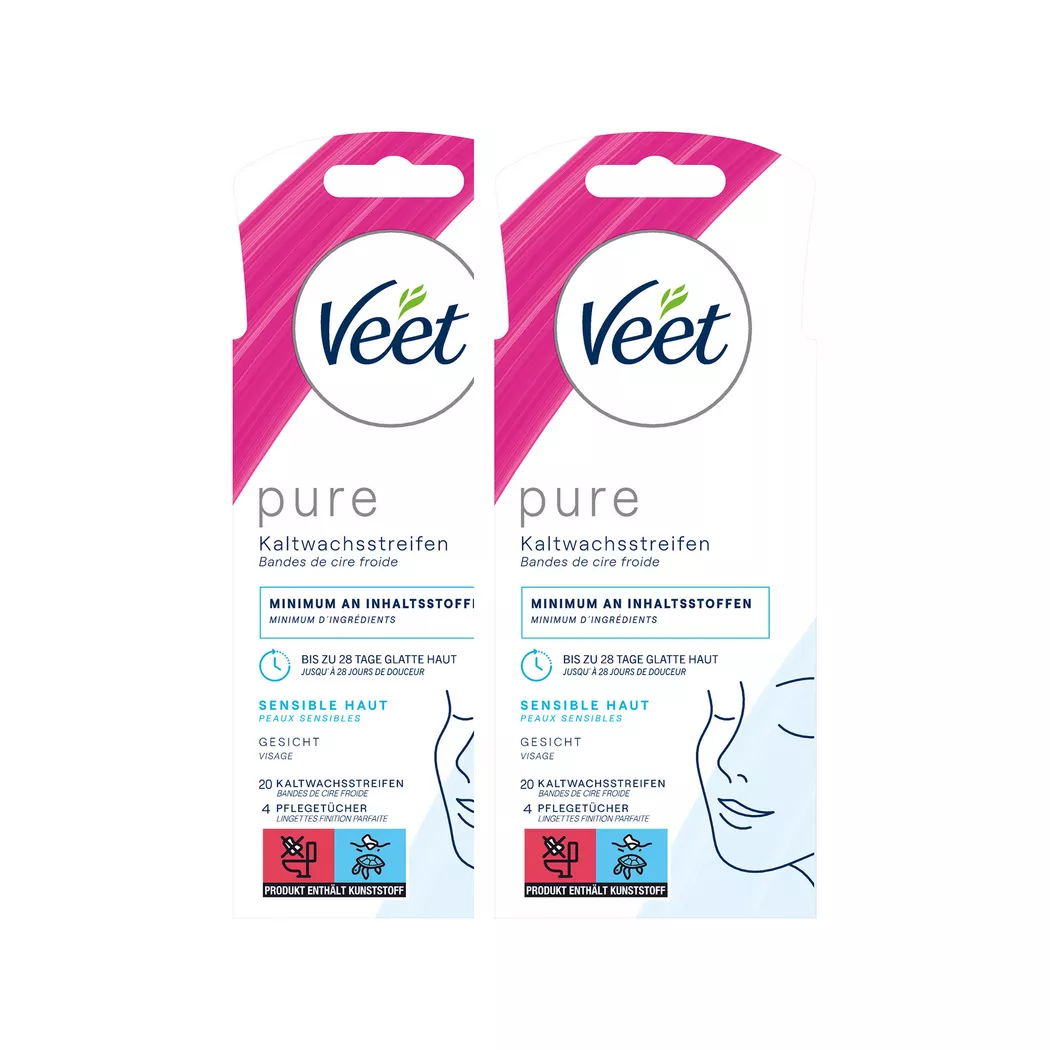 Veet - PURE Kaltwachsstreifen sensible Haut Gesicht DUO, 2X20STK