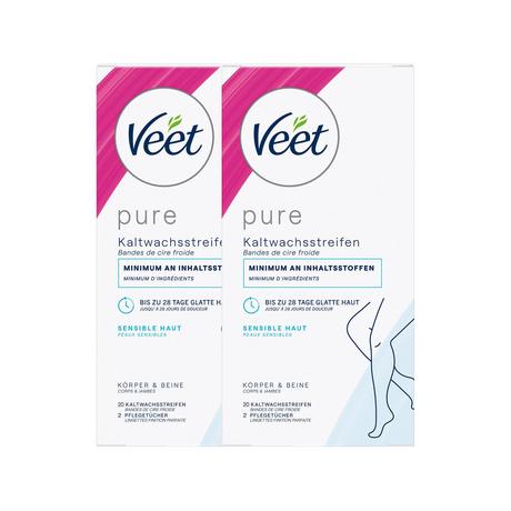 Veet  PURE bandes de cire froide jambes & corps, peau sensibles DUO 