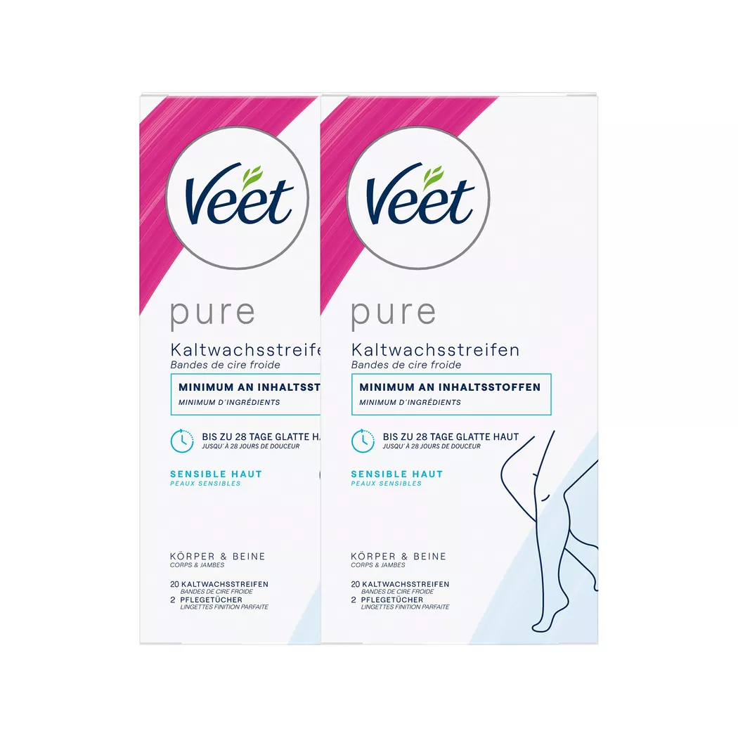 Veet - Pure Kaltwachsstreifen Körper & Beine Sensitive Haut DUO, 2X20STK