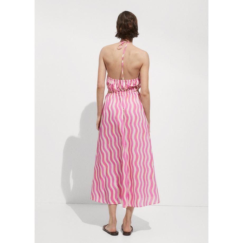 MANGO Ibiza Robe Midi Halterneck à Rayures Ondulées  