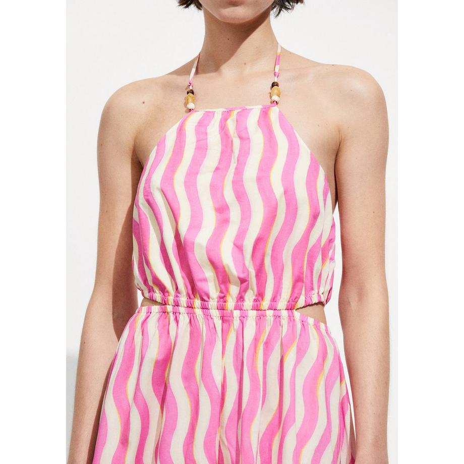 MANGO Ibiza Robe Midi Halterneck à Rayures Ondulées  