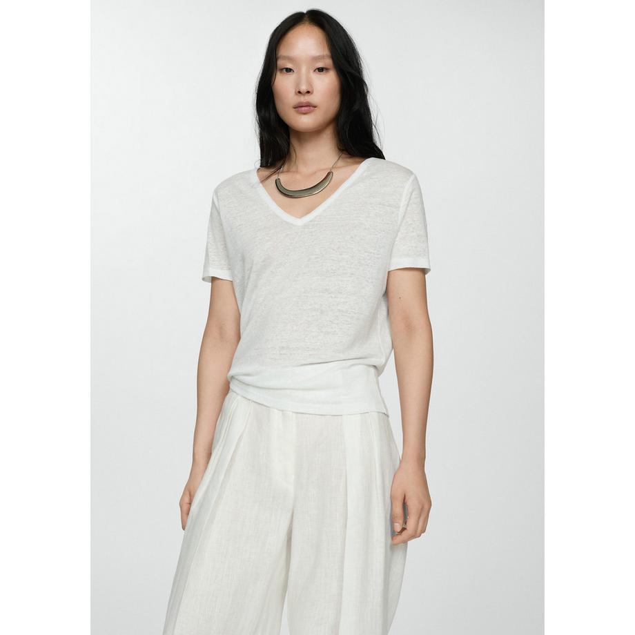 MANGO Linito V-Ausschnitt Kurzarm T-Shirt  