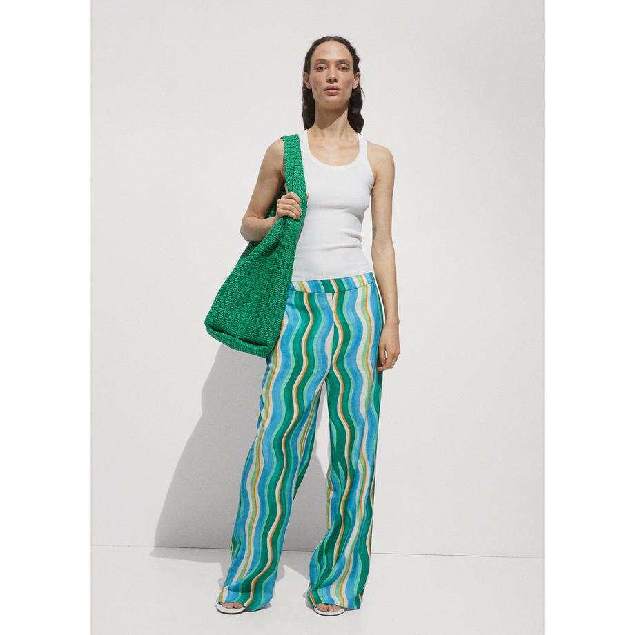 MANGO Mykonos Wavy Striped Wide Leg Hose  